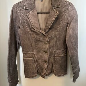 Genuine leather from Japan. Gray / pink Women's Jacket size 40 almost new